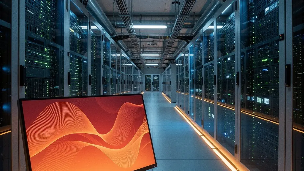 High-tech server room with monitoring screens during Black Friday peak traffic surge