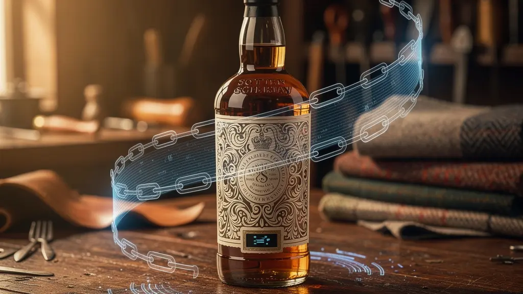 Blockchain-powered authentication system for premium British luxury items with digital verification interfaces