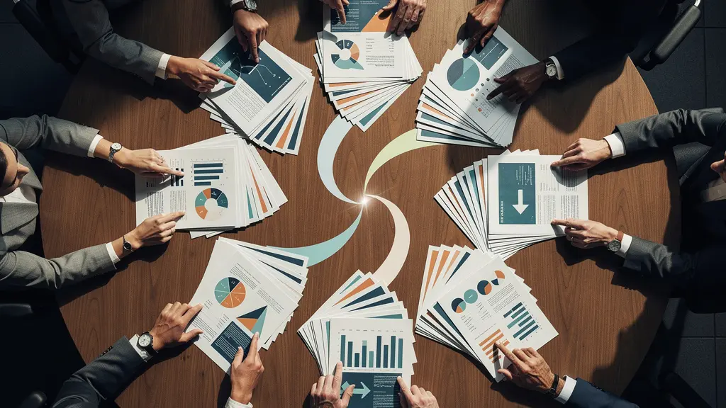 Business executives in pre-notification discussion at UK corporate headquarters