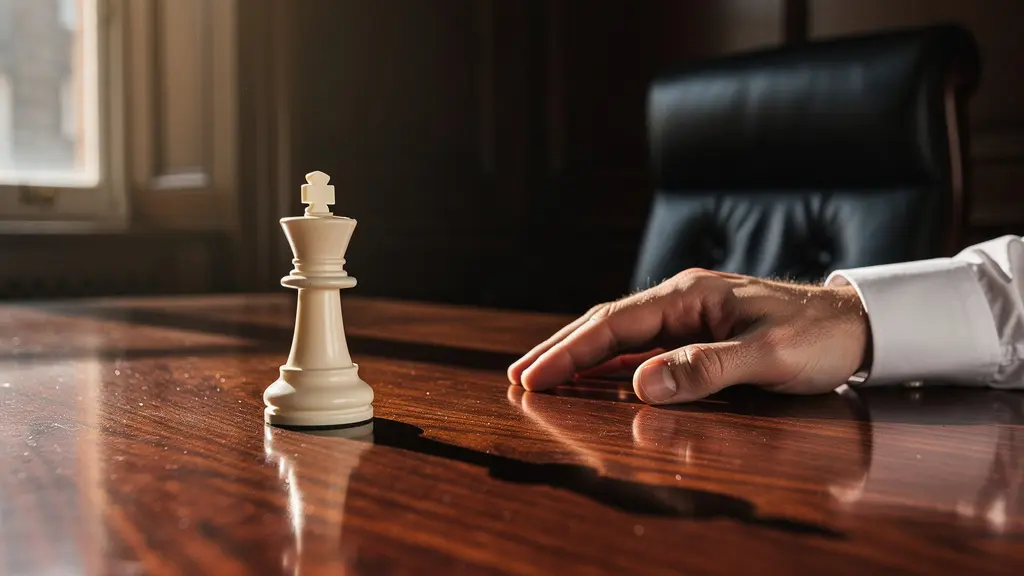 A single chess piece casting a long shadow on a polished surface, symbolising the gap between following the letter and spirit of compliance.