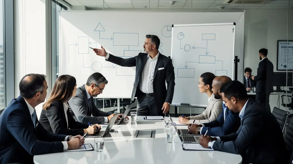 Strategic crisis management control room scene