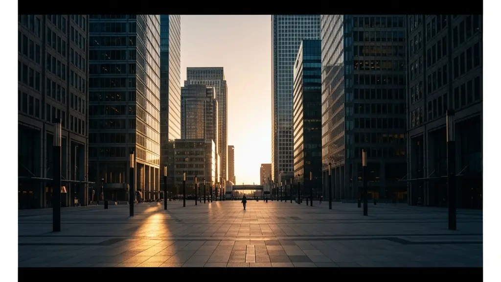 Wide shot of London's financial district at dawn symbolizing new opportunities in distressed markets