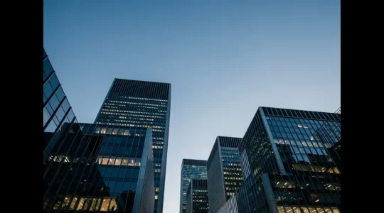 Abstract and cinematic view of the City of London financial district at twilight, symbolizing liquidity and business expansion.
