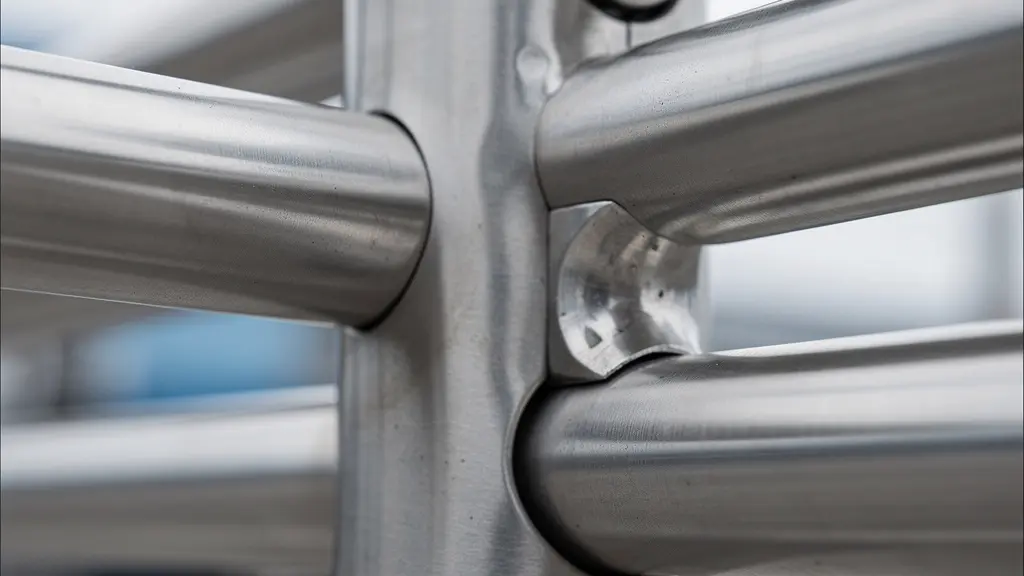 Macro photograph of a modern safety rail system, representing quality guardrails embedded in a process.