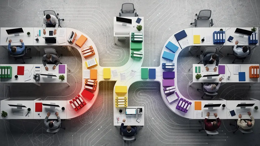 Overhead view of organized workflow system for processing Subject Access Requests efficiently