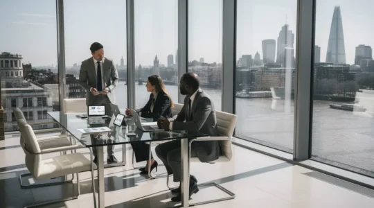 UK business leaders reviewing pricing strategies in modern London office with CMA compliance documents