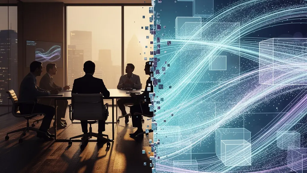 Split composition showing traditional focus group meeting versus digital sentiment analysis visualization