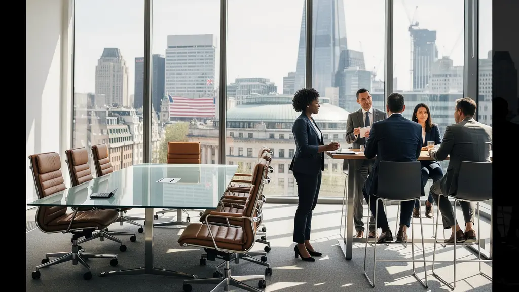 Modern UK boardroom contrasting traditional hierarchical control with collaborative autonomous team dynamics