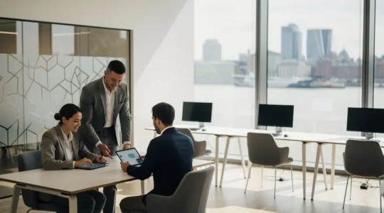 Professional UK finance team preparing for statutory audit in modern office