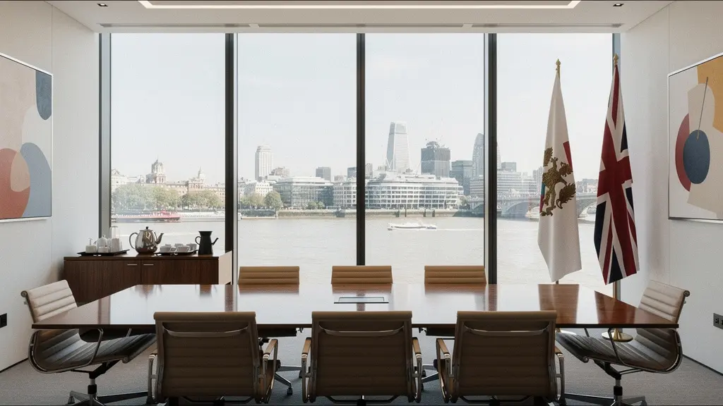 Professional meeting room showcasing British and foreign business culture integration
